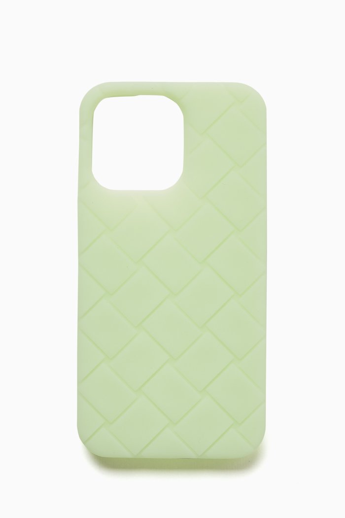 

iPhone 13 Pro Case in Intrecciato Rubber Silicon, Yellow
