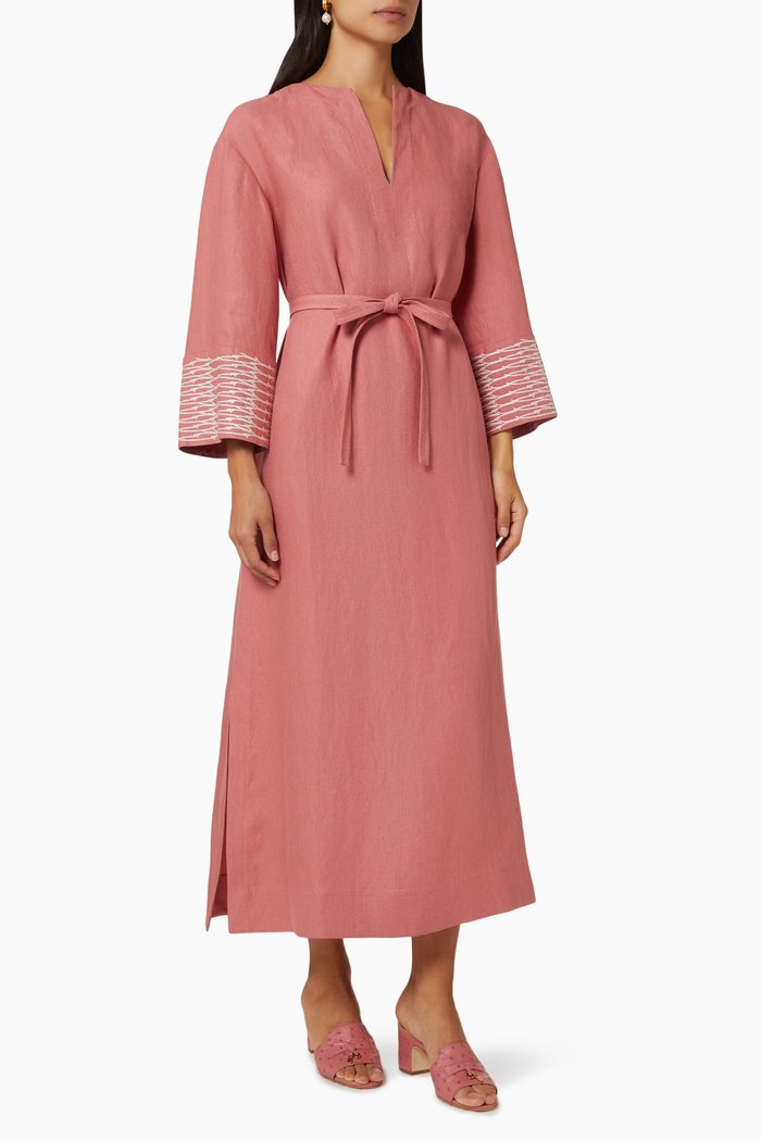 

Leona Dress in Linen, Pink