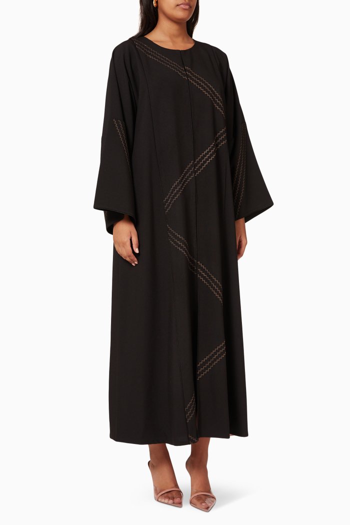 

Embroidered Long Sleeve Abaya, Black