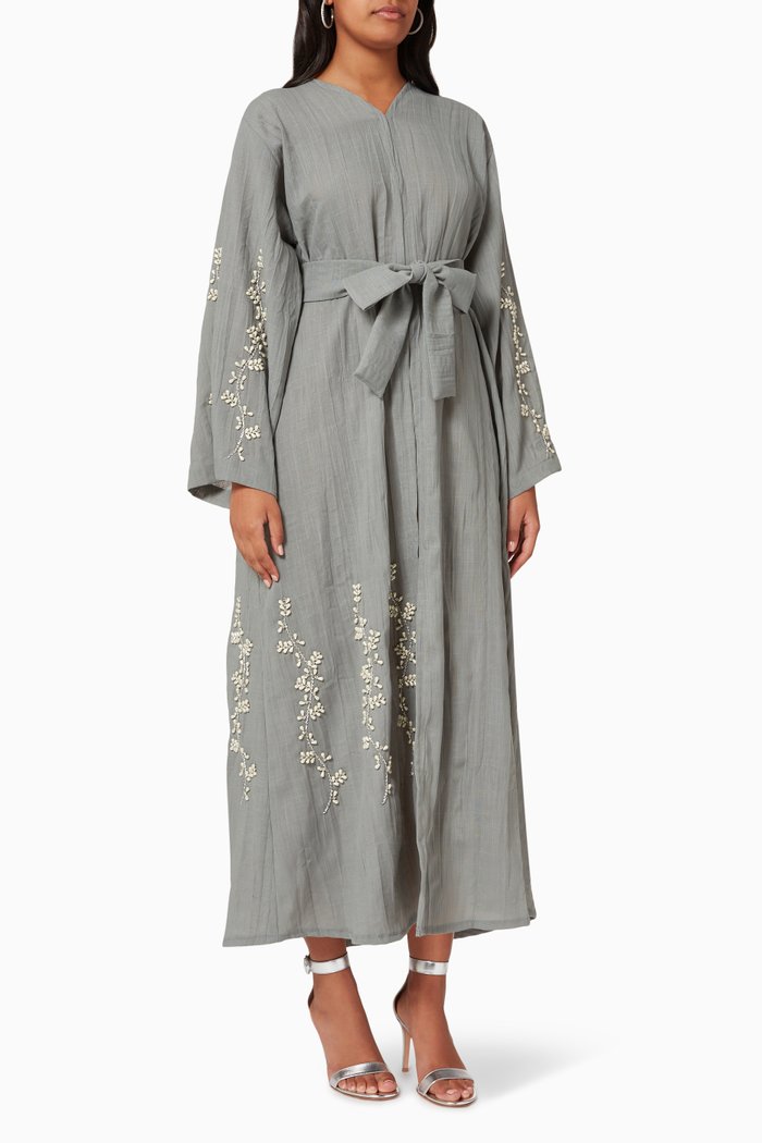 

Pearl Embellished Belted Abaya, Blue