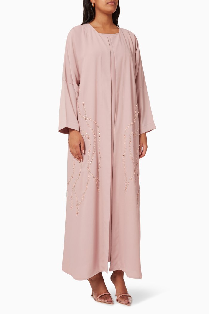 

Embellished Long Sleeve Abaya, Pink