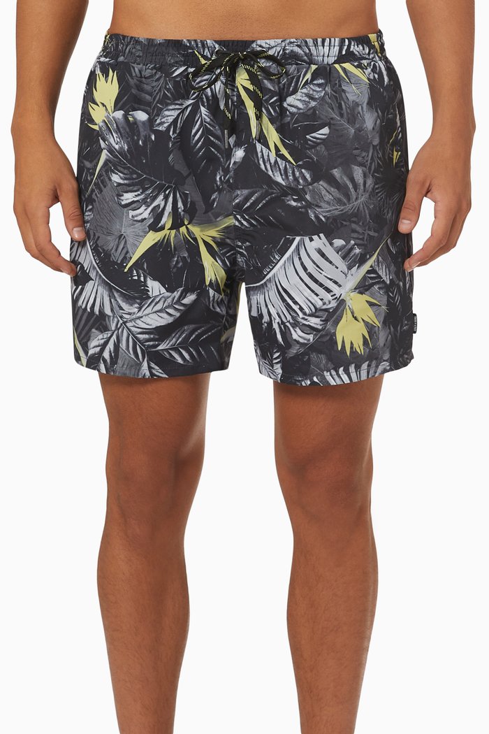 Onsted Swim Flora Board Shorts in Nylon, Black