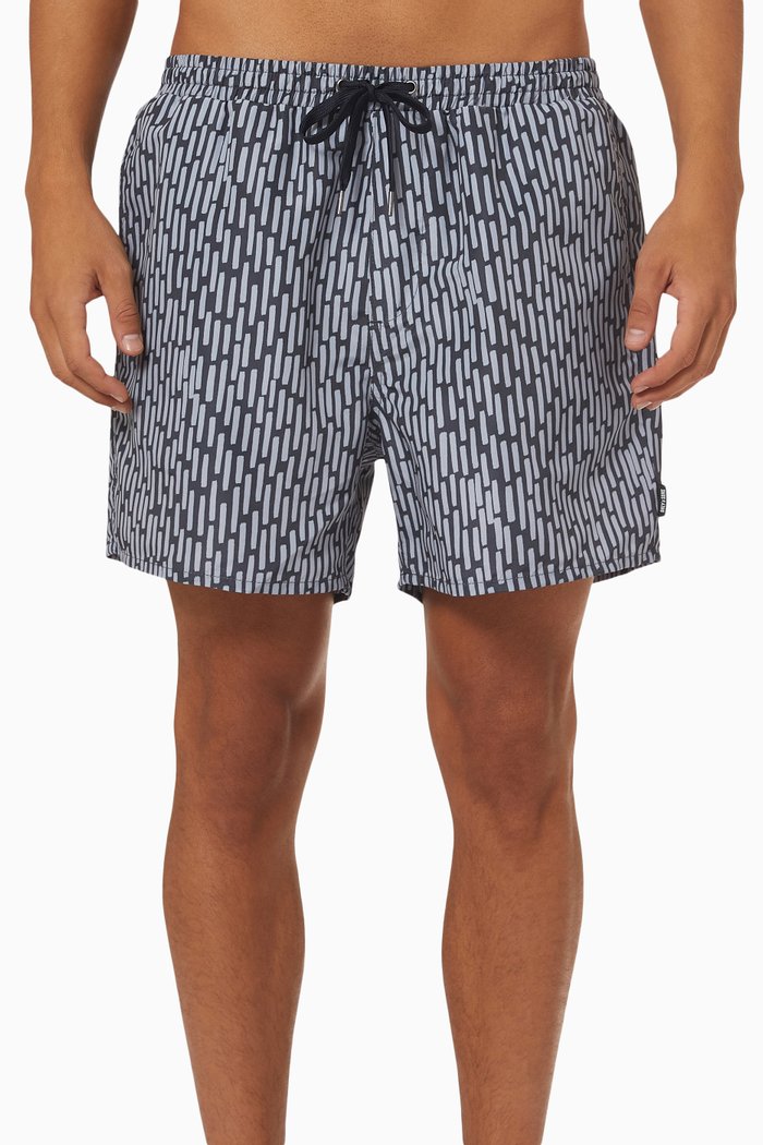 Patterned Swim Shorts in Nylon, Blue