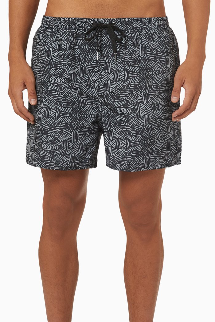

Patterned Swim Shorts in Nylon, Black