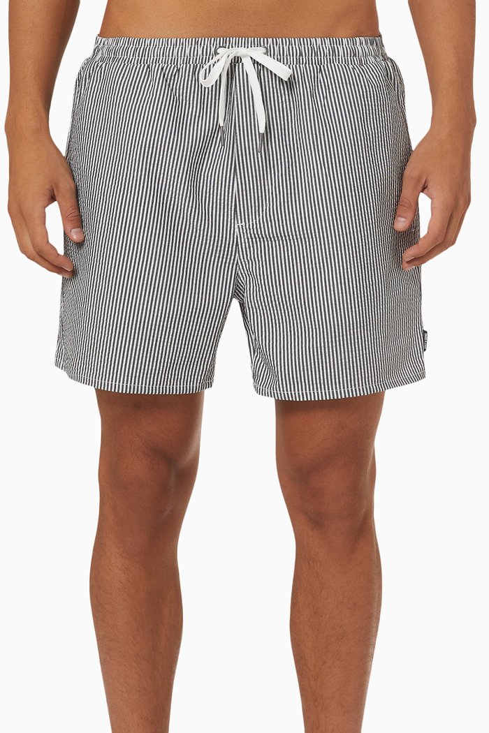 Onsted Swim Seersucker Shorts in Cotton, Black