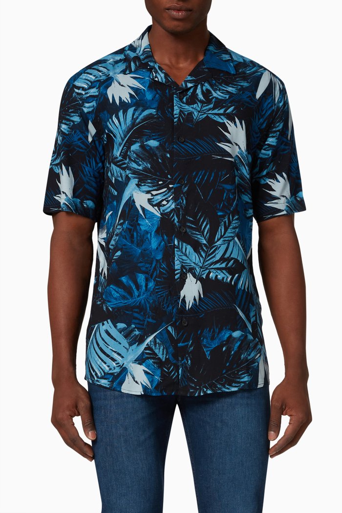 

Darren Tropical Pattern Shirt in Viscose, Blue