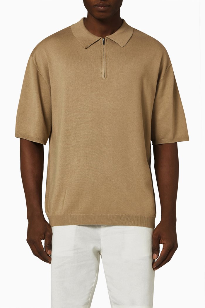 

Zip-up Polo Shirt in Viscose, Neutral