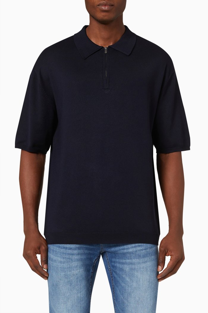 Zip-up Polo Shirt in Viscose, Blue