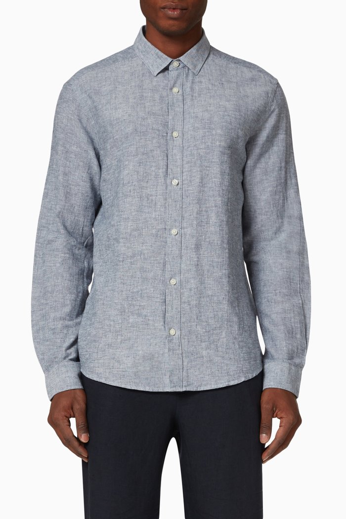 

Caiden Long Sleeve Solid Shirt in Cotton Blend, Blue