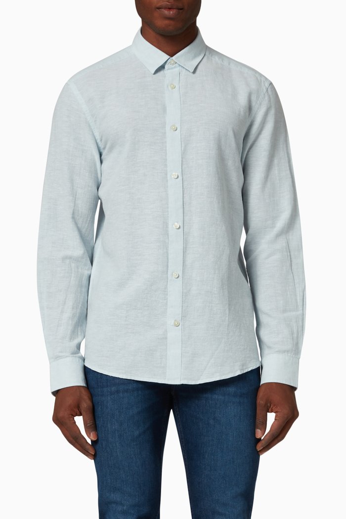 

Caiden Long Sleeve Solid Shirt in Cotton Blend, Blue
