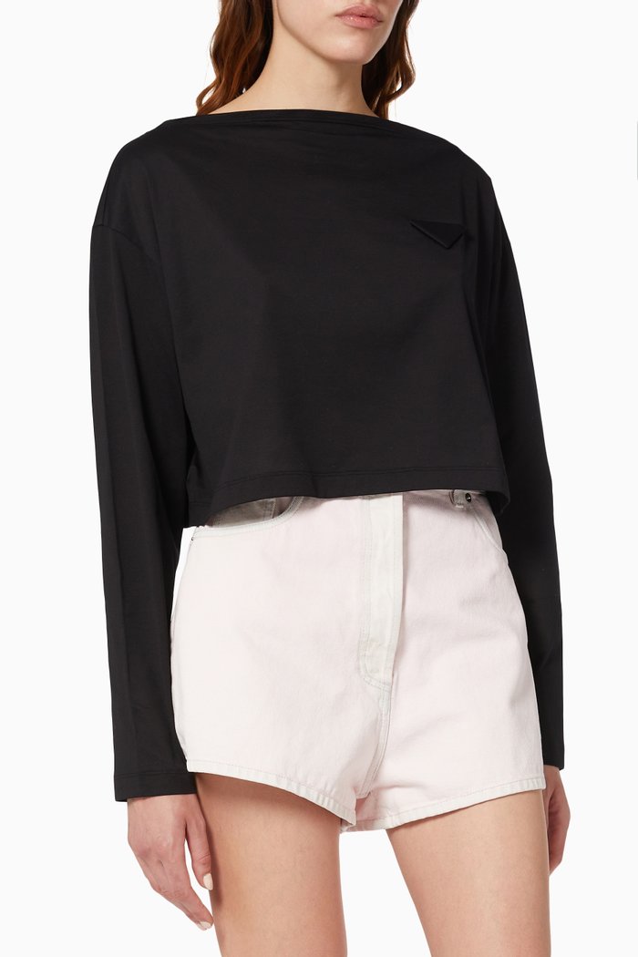 

Lace Boxy Crop Top in Jersey, Black