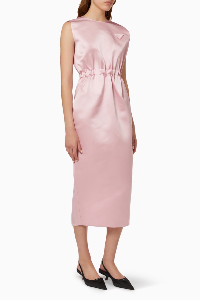 Sheath Midi Dress in Satin, Pink