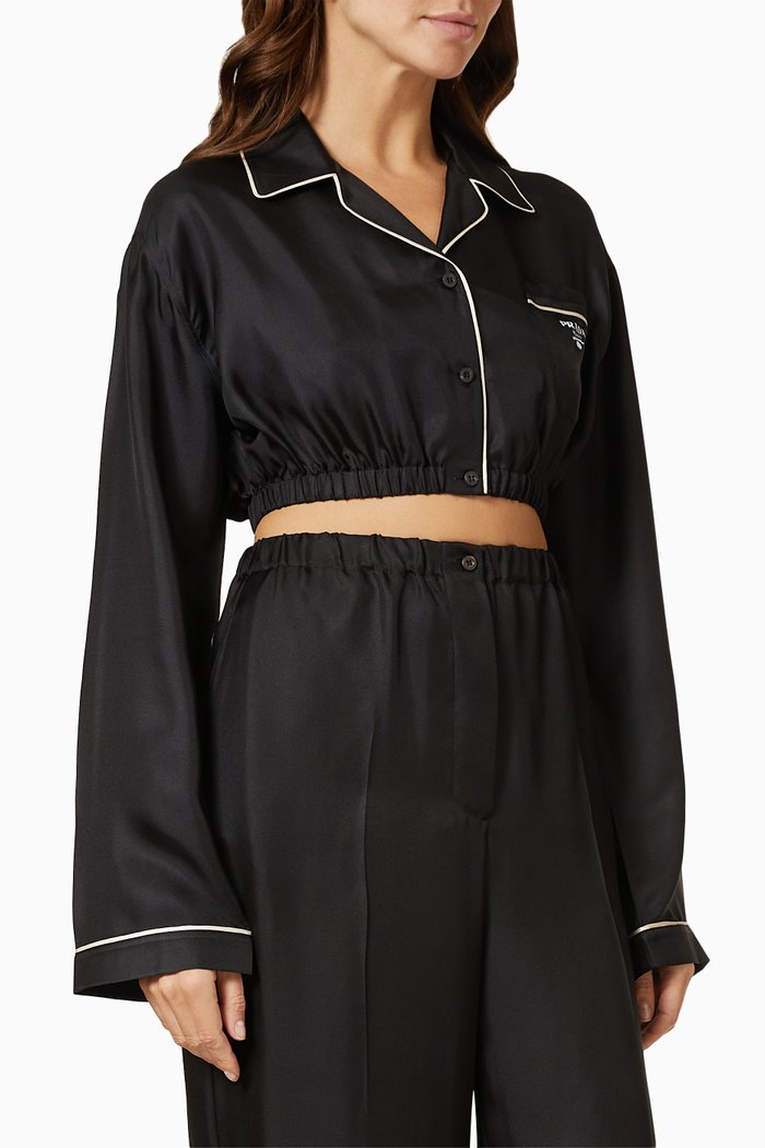 

Cropped Shirt in Satin Twill, Black