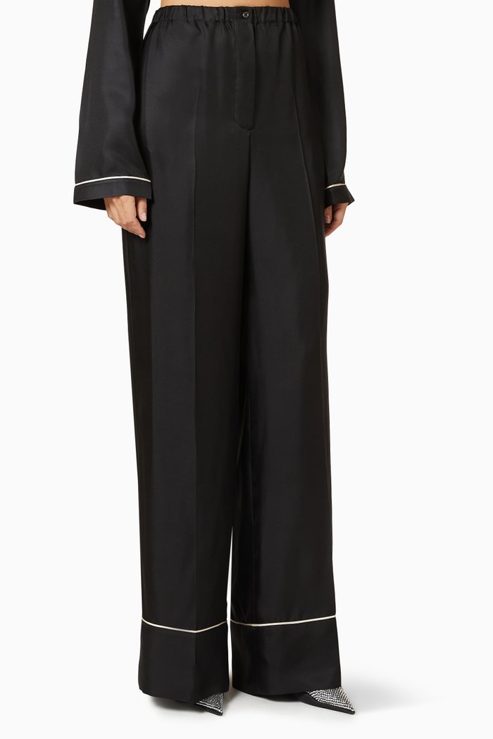 Wide-Leg Pants in Satin Twill, Black