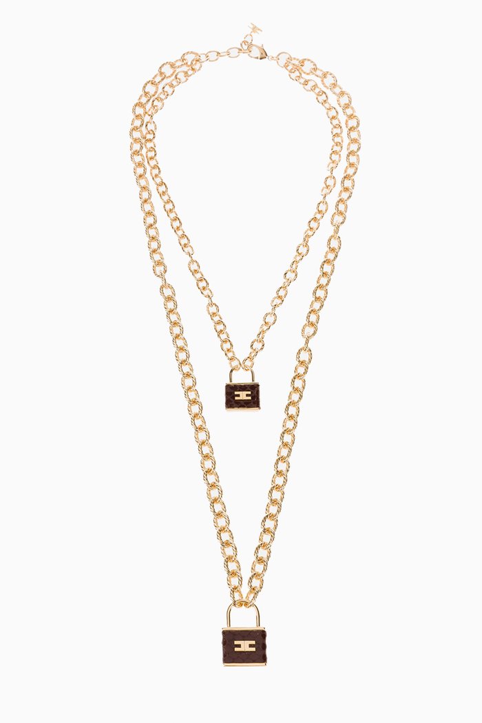 

Double Padlock Pendant Maxi Necklace, Gold
