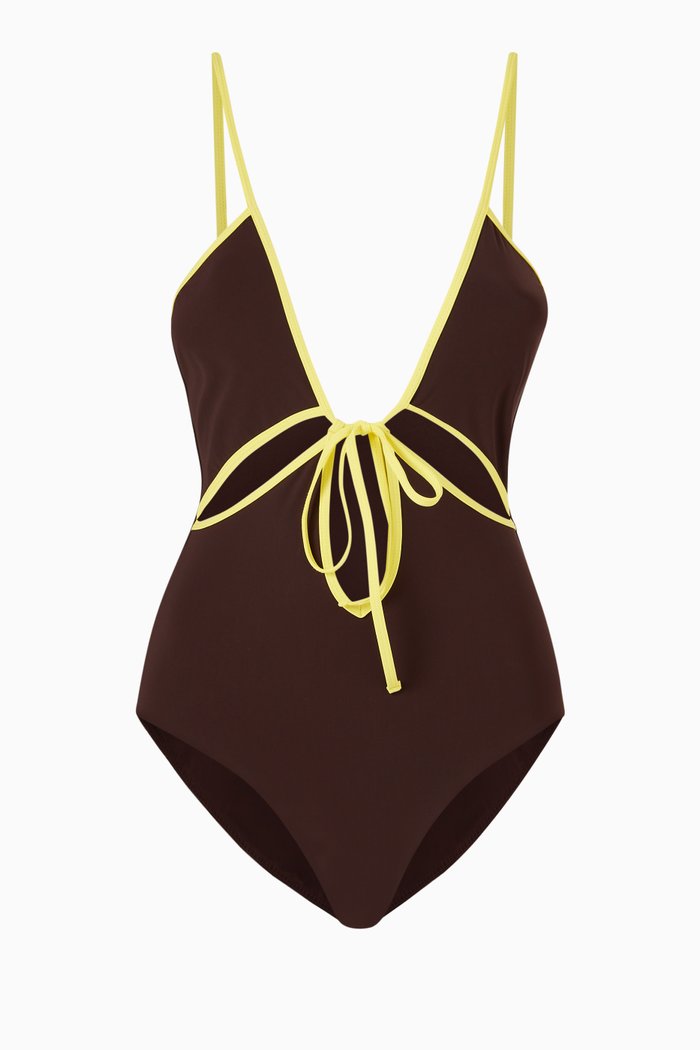 

Angliase Tie Front One Piece Swimsuit, Brown