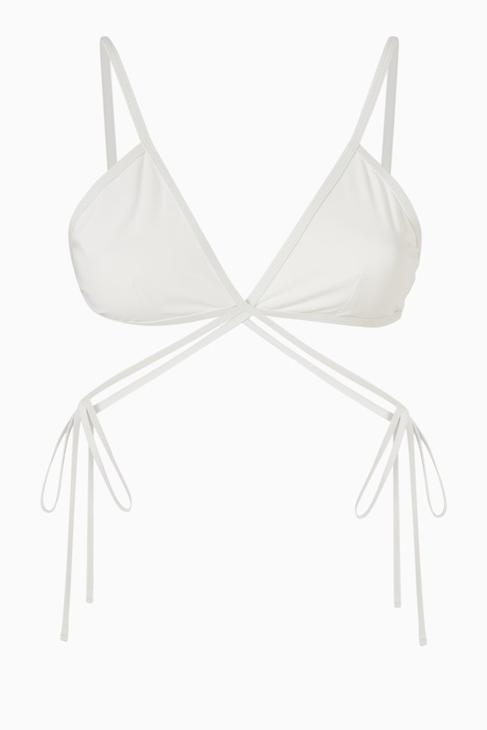Looped Tie Bikini Top, White