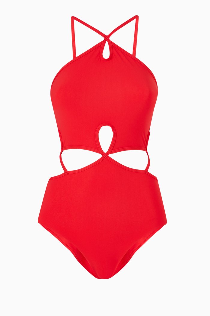 

Looped Halter One Piece Swimsuit, Red