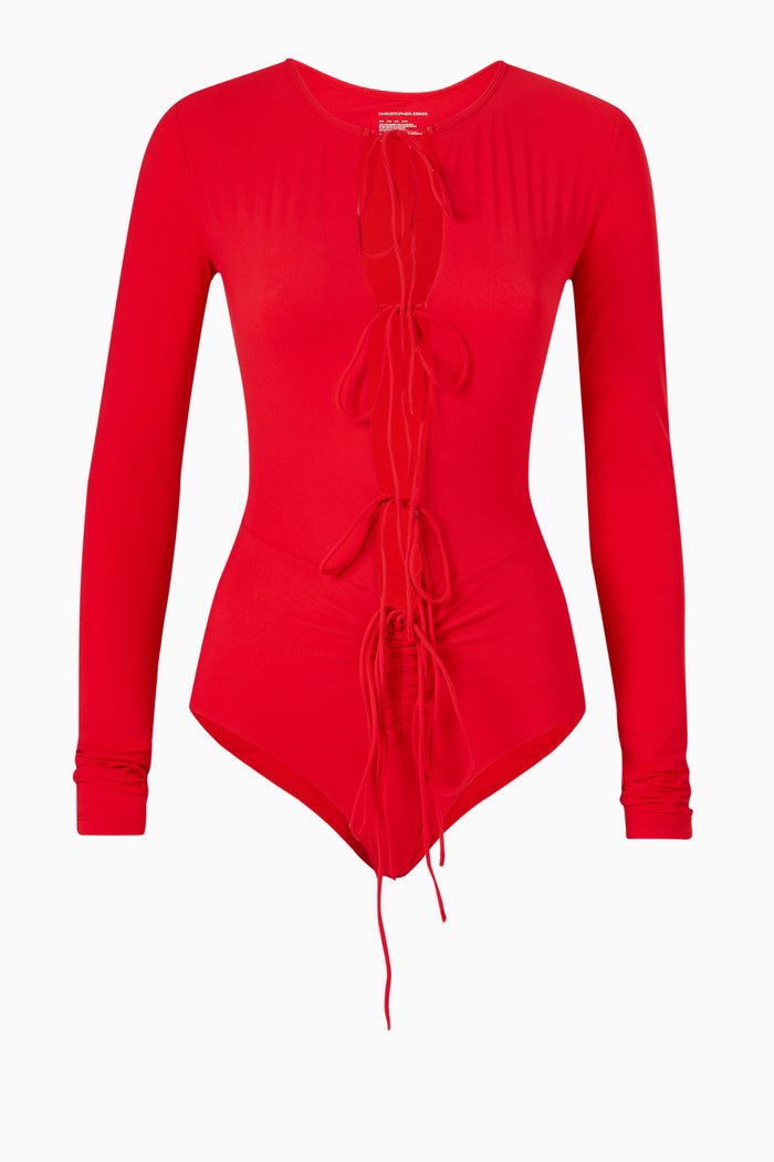 

Bertoia Long Sleeve Ruched One Piece Swimsuit, Red