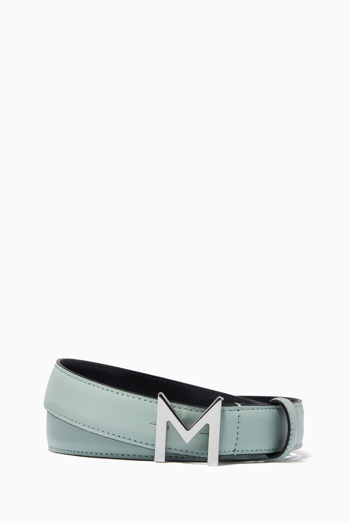 

M Logo Belt in Leather, Green