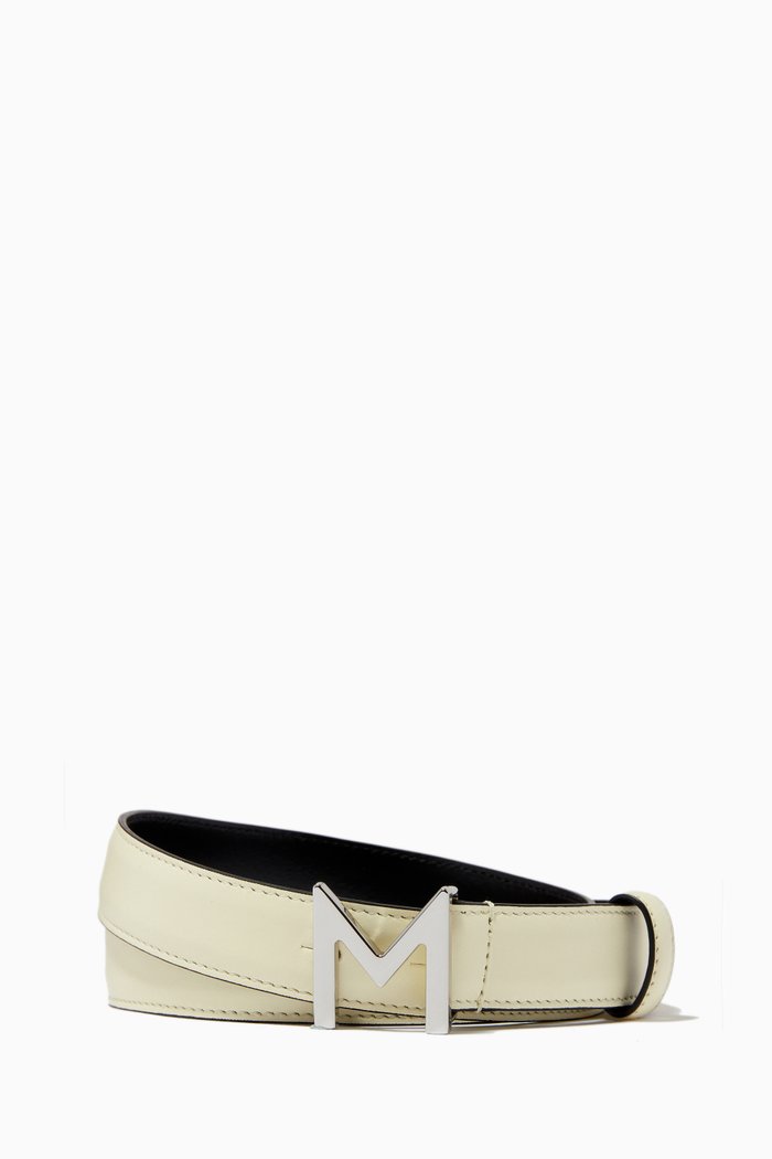 

M Logo Belt in Leather, Yellow