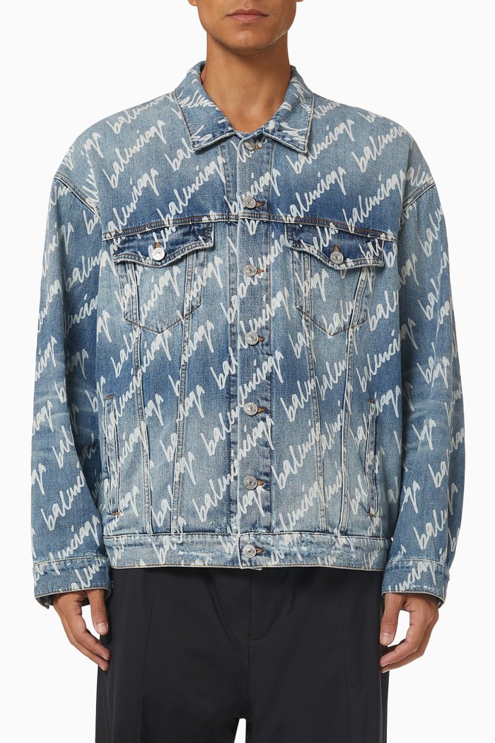 

All-over Logo Print oversized Jacket in Denim, Blue