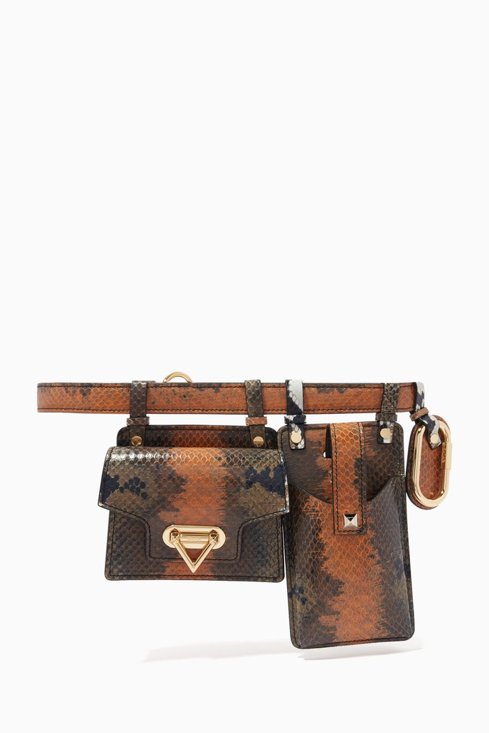 

Jacky Belt Bag in Snake-embossed Leather, Brown