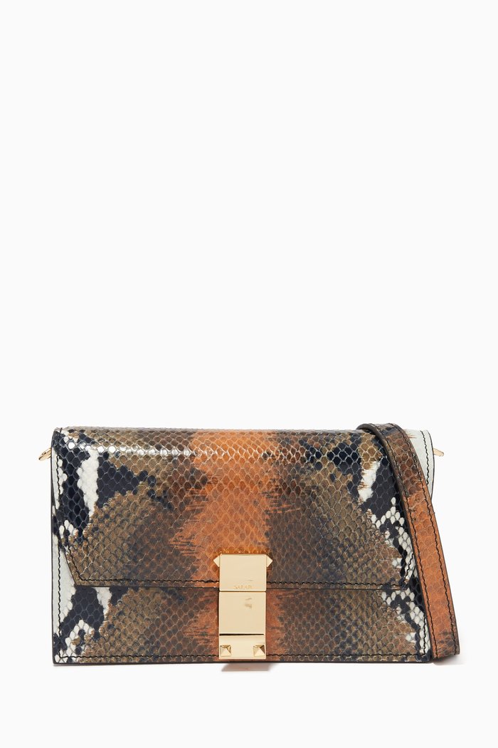 

Kio Crossbody Bag in Snake Embossed Calfskin, Brown