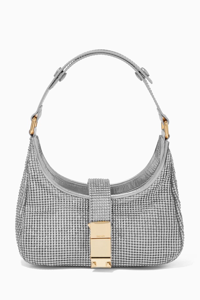 

Lola Mini Shoulder Bag in Metallic Mesh, Silver