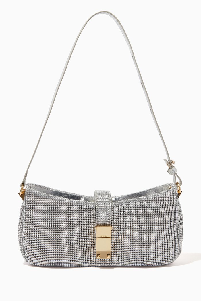 

Helina Baguette Bag in Metallic Mesh, Silver