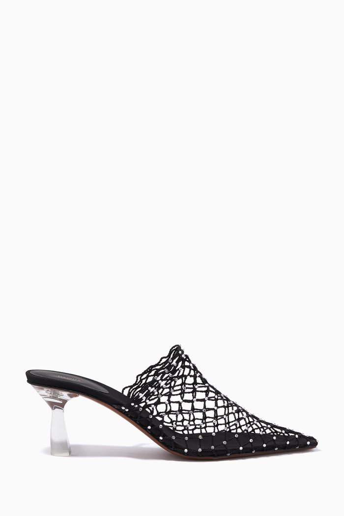 

Bophy Crystal Cage Mules in Nylon & Leather, Black