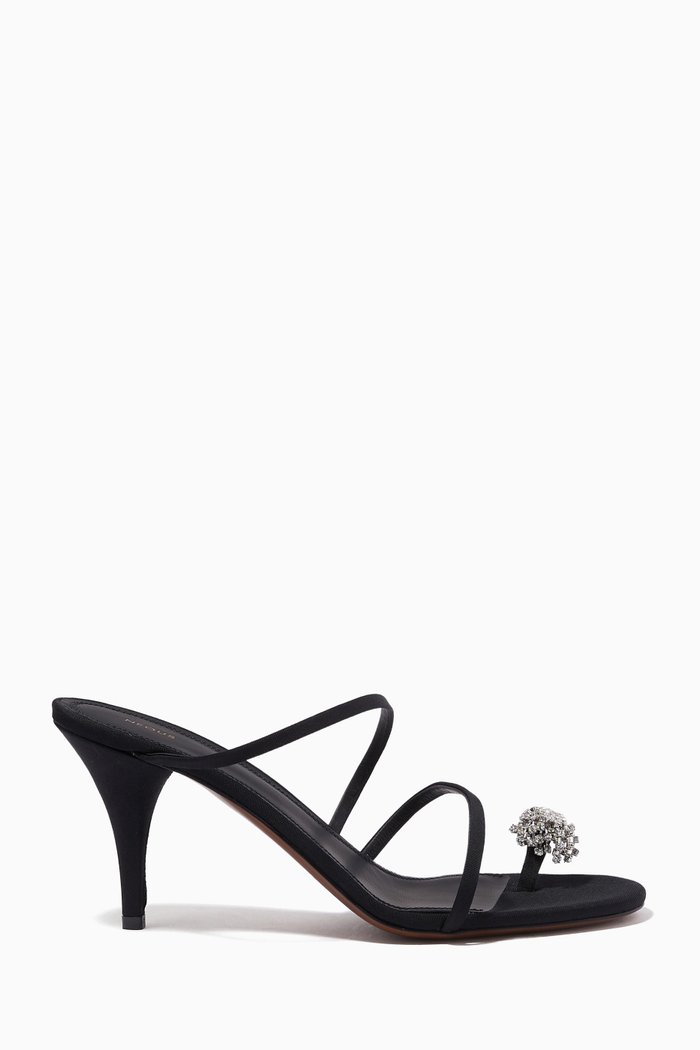 Venus Jewel Toe Mules in Grosgrain & Leather, Black