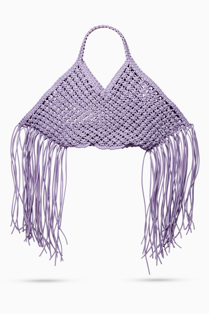 

Large Woven Basket in Vegan Leather, Purple