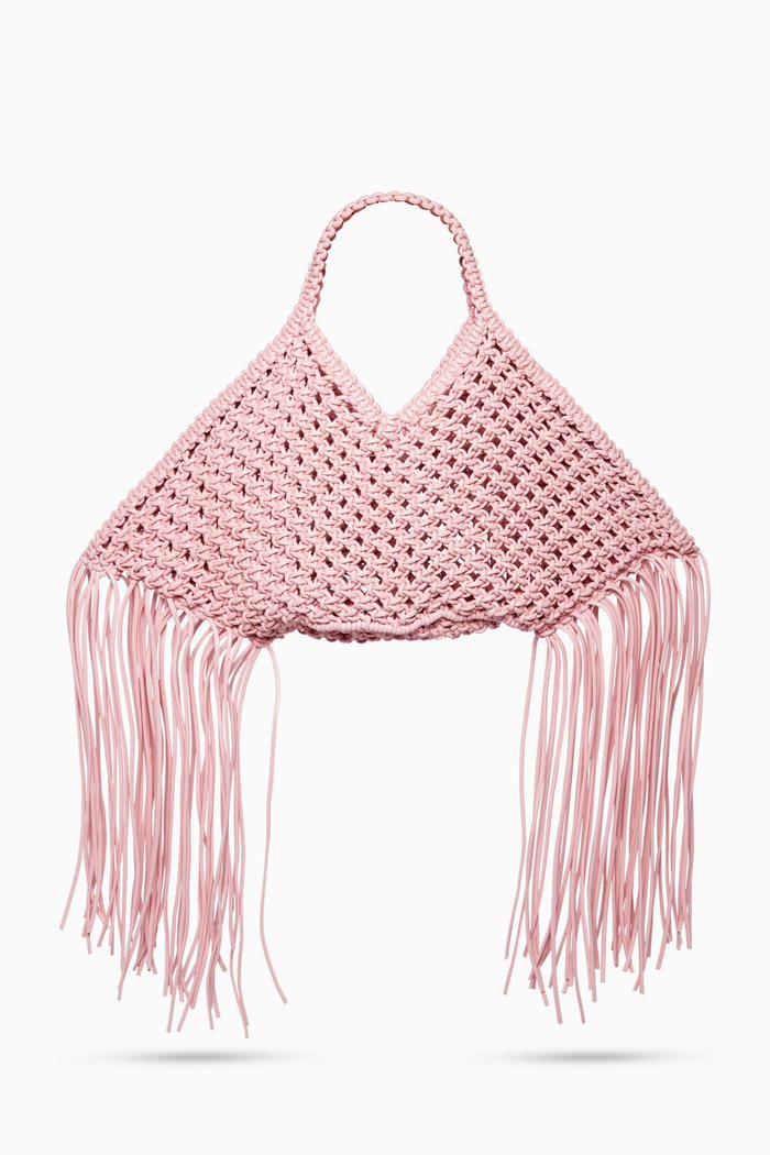 

Large Woven Basket in Vegan Leather, Pink