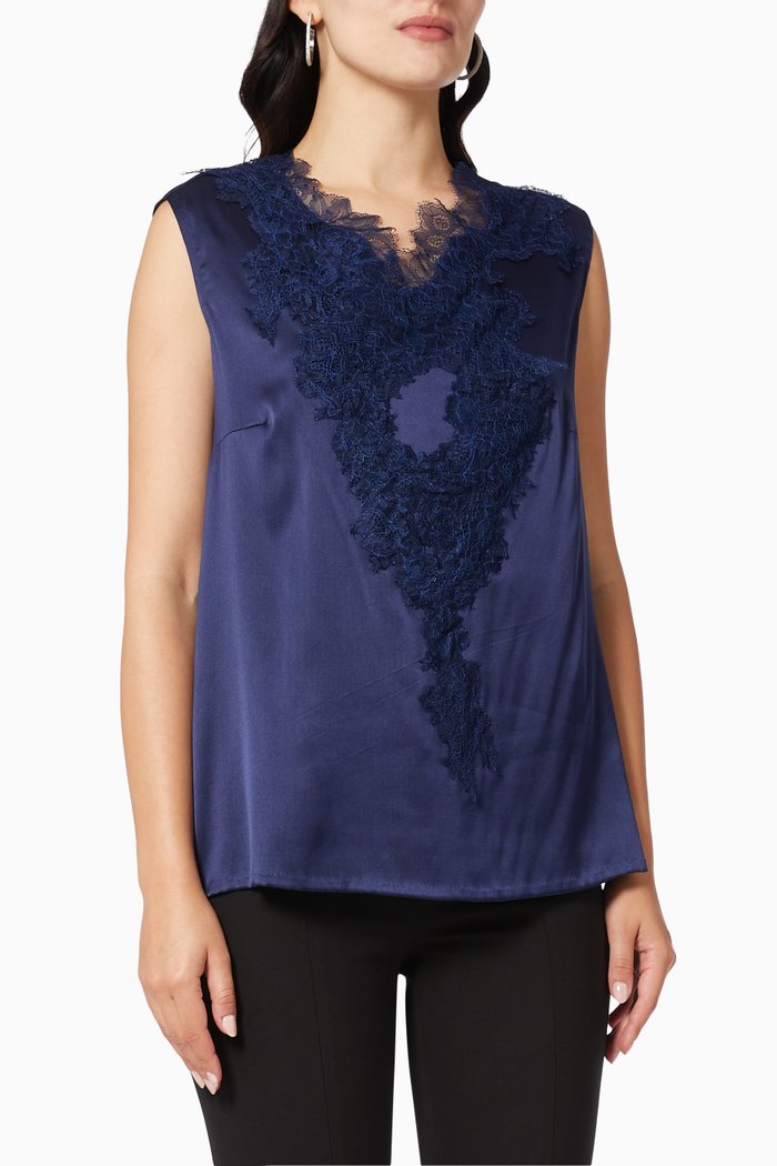 

Lace Sleeveless Blouse, Blue