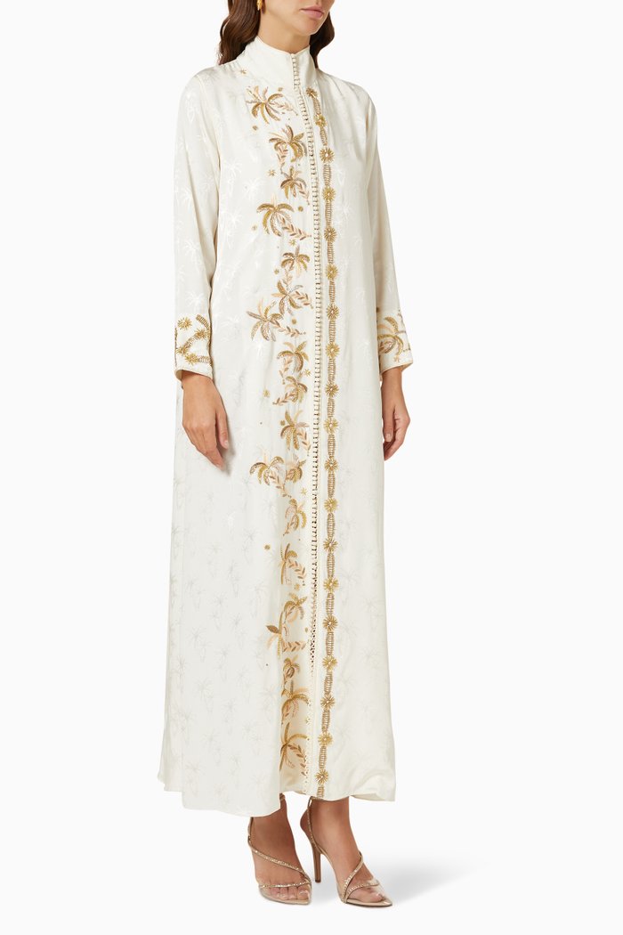 

Moroccan Palm Tree Embroidered Dress in Viscose, White