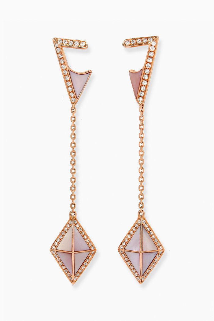

Tetra Tilt Drop Mother of Pearl Earrings in 18kt Rose Gold