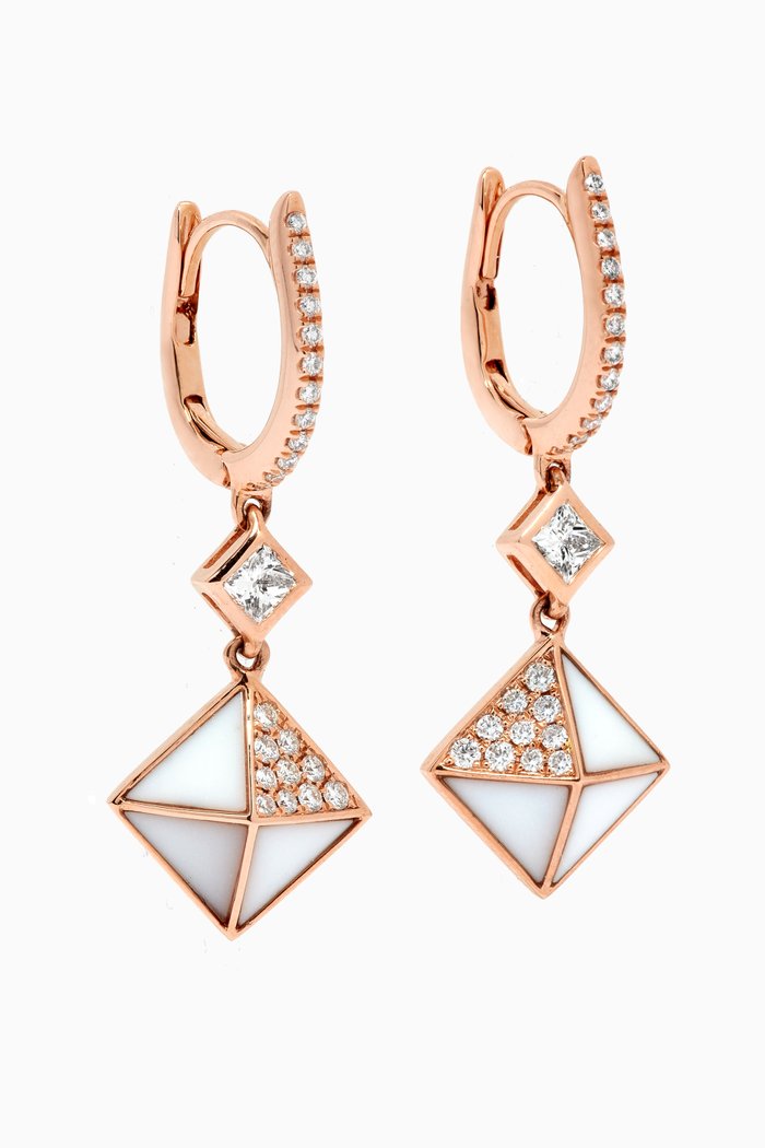 

Tetra Apex Drop White Agate Earrings in 18kt Rose Gold