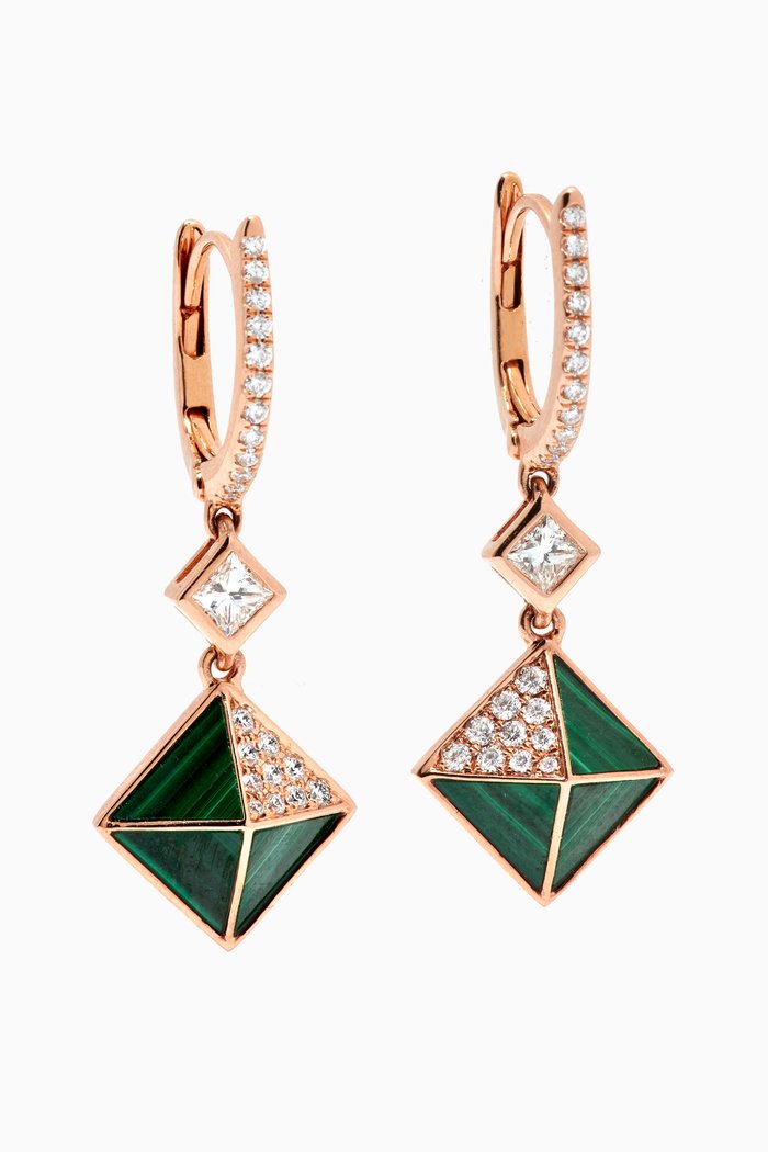 

Tetra Apex Drop Malachite Earrings in 18kt Rose Gold