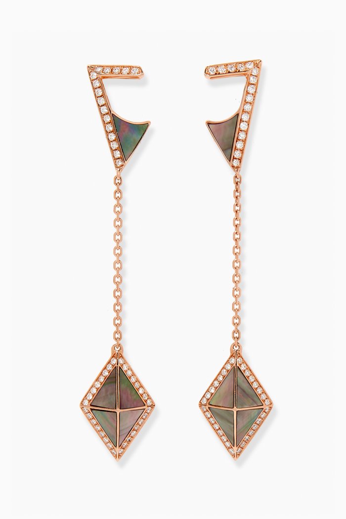 

Tetra Tilt Drop Mother of Pearl Earrings in 18kt Rose Gold