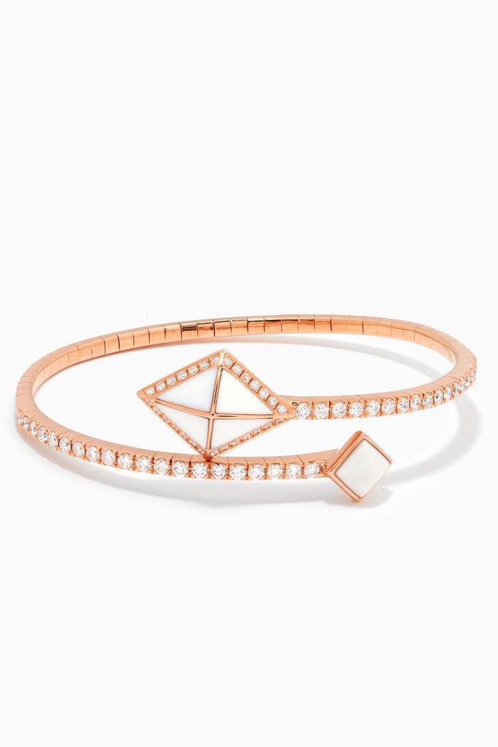Tetra Encircle White Agate Bangle in 18kt Rose Gold