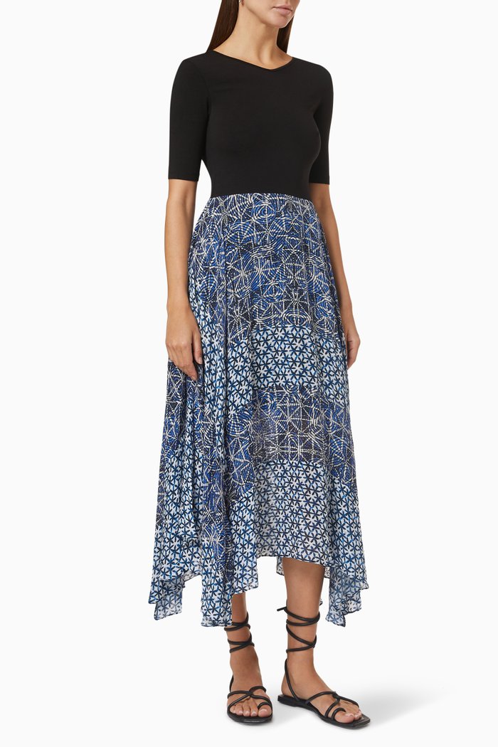 

Rapritik T-shirt Dress in Cotton Jersey & Viscose Voile, Blue