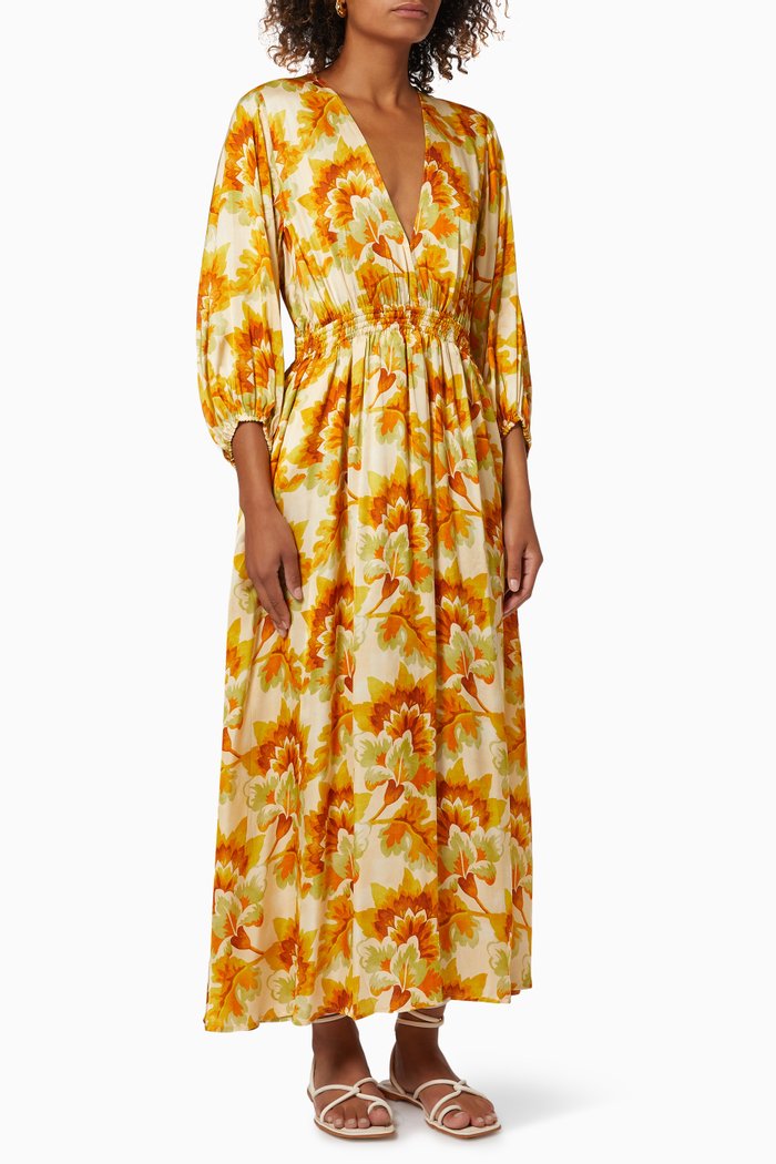 

Sommer V Neck Midi Dress in Viscose, Yellow