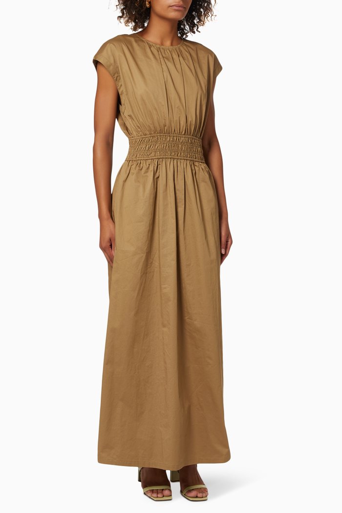 

Rosanna Shirred Waist Dress in Cotton, Brown