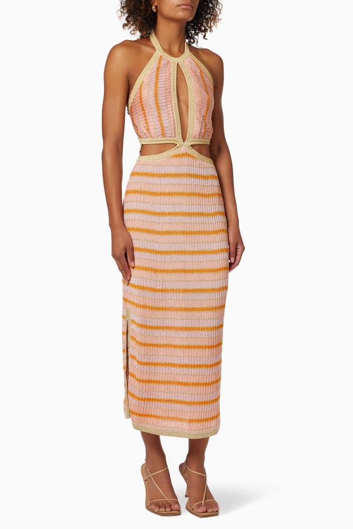 

Biba Halter Cut Out Midi Dress in Viscose Knit, Orange