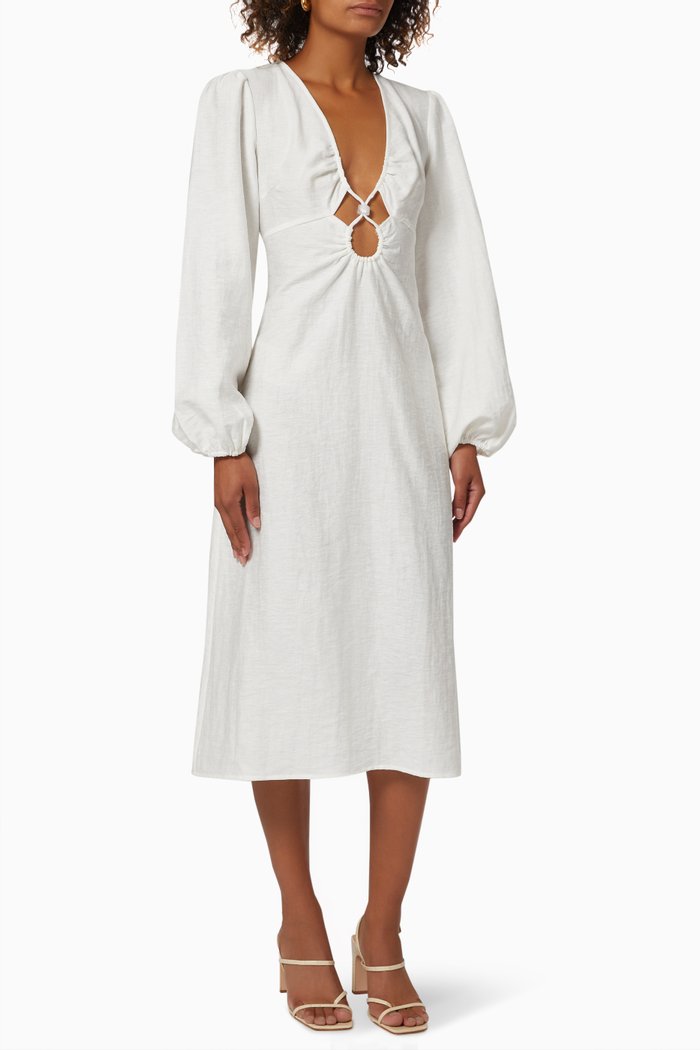 

Astrid Resin Detail Midi Dress in Linen, White