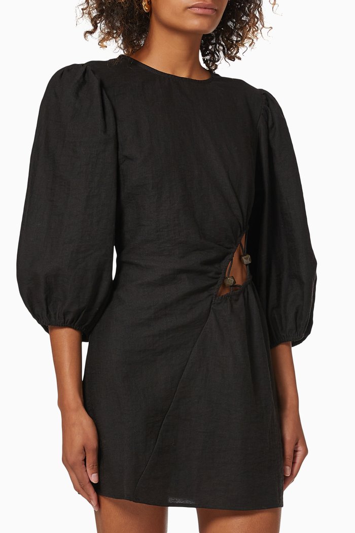 

Astrid Resin Mini Dress in Linen, Black