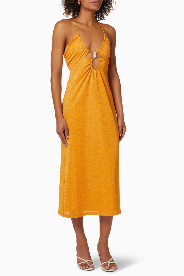 

Asha Keyhole Slip Dress in Lurex Knit, Orange