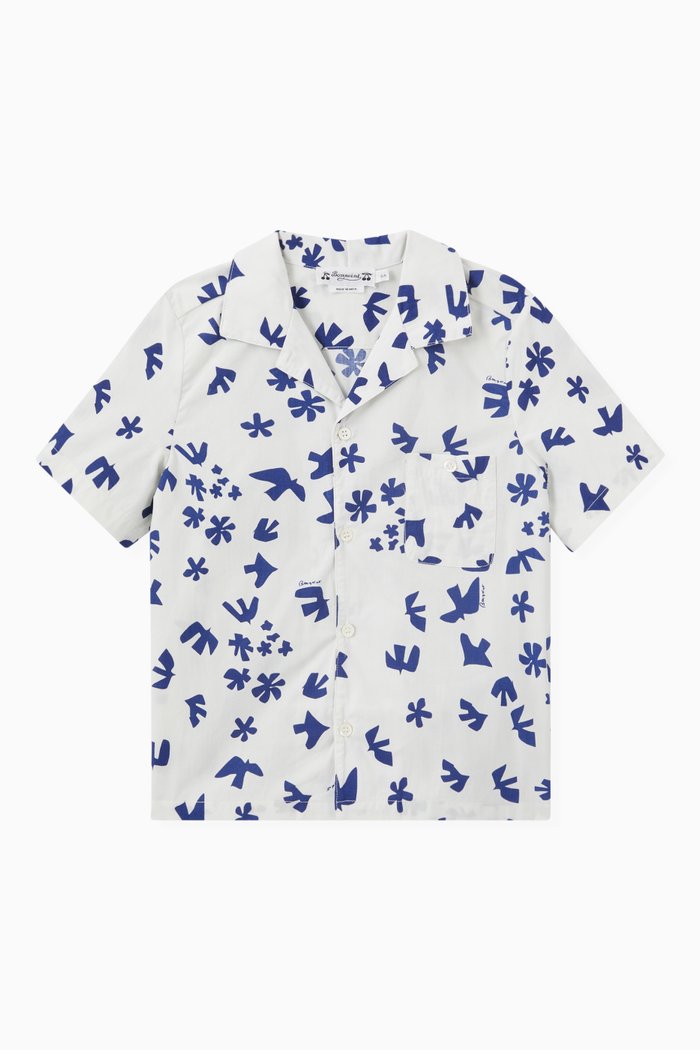 

Bird Print Buttoned Shirt in Cotton, White