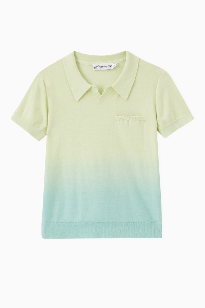 

Knitted Polo Sweater in Cotton, Green